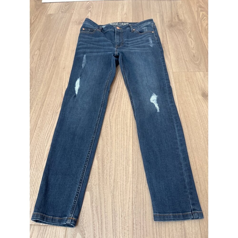 Good Hart Womens Distressed Blue Skinny Jeans Size 8 Mid-Rise Cotton Blend Denim